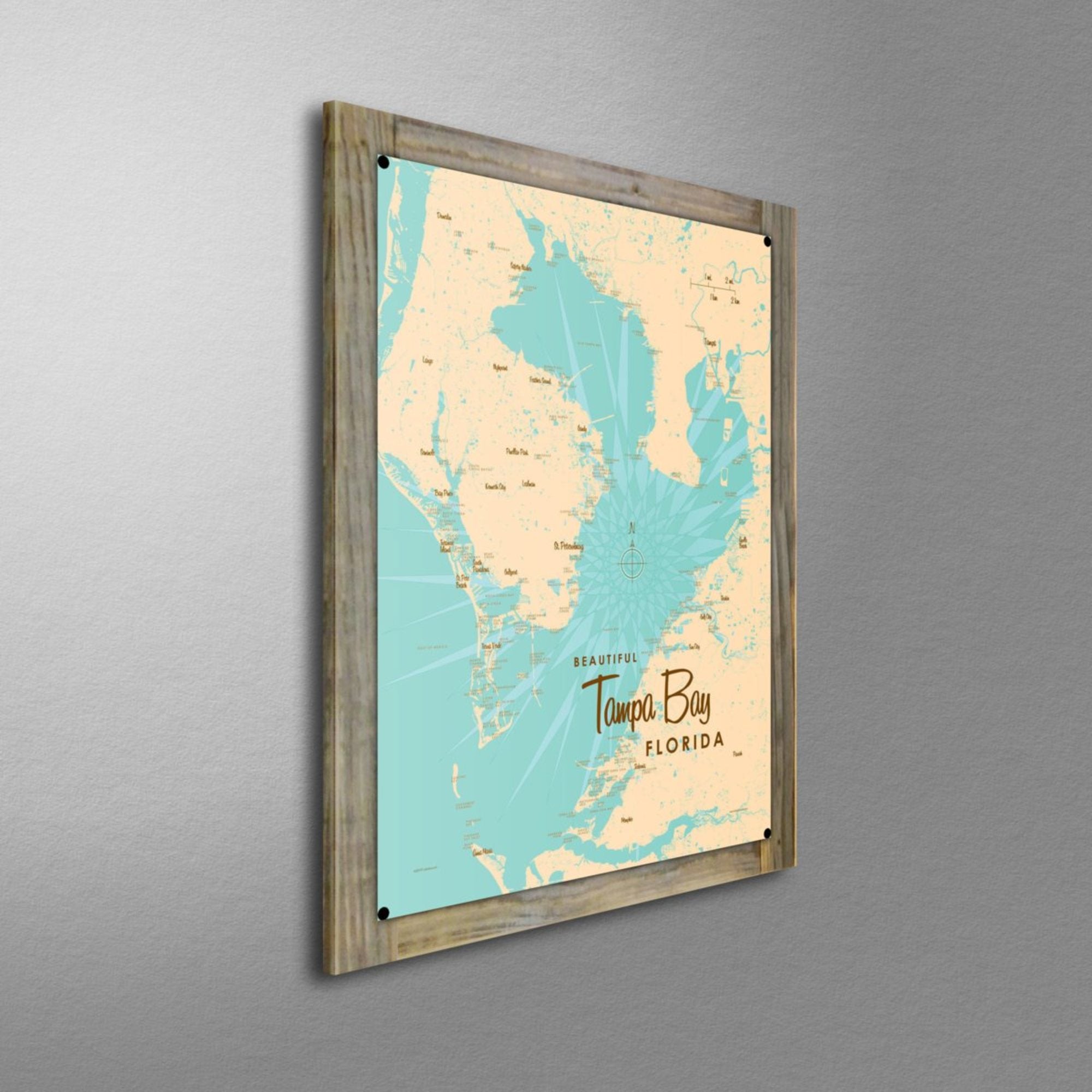 Tampa Bay Florida, Wood-Mounted Metal Sign Map Art