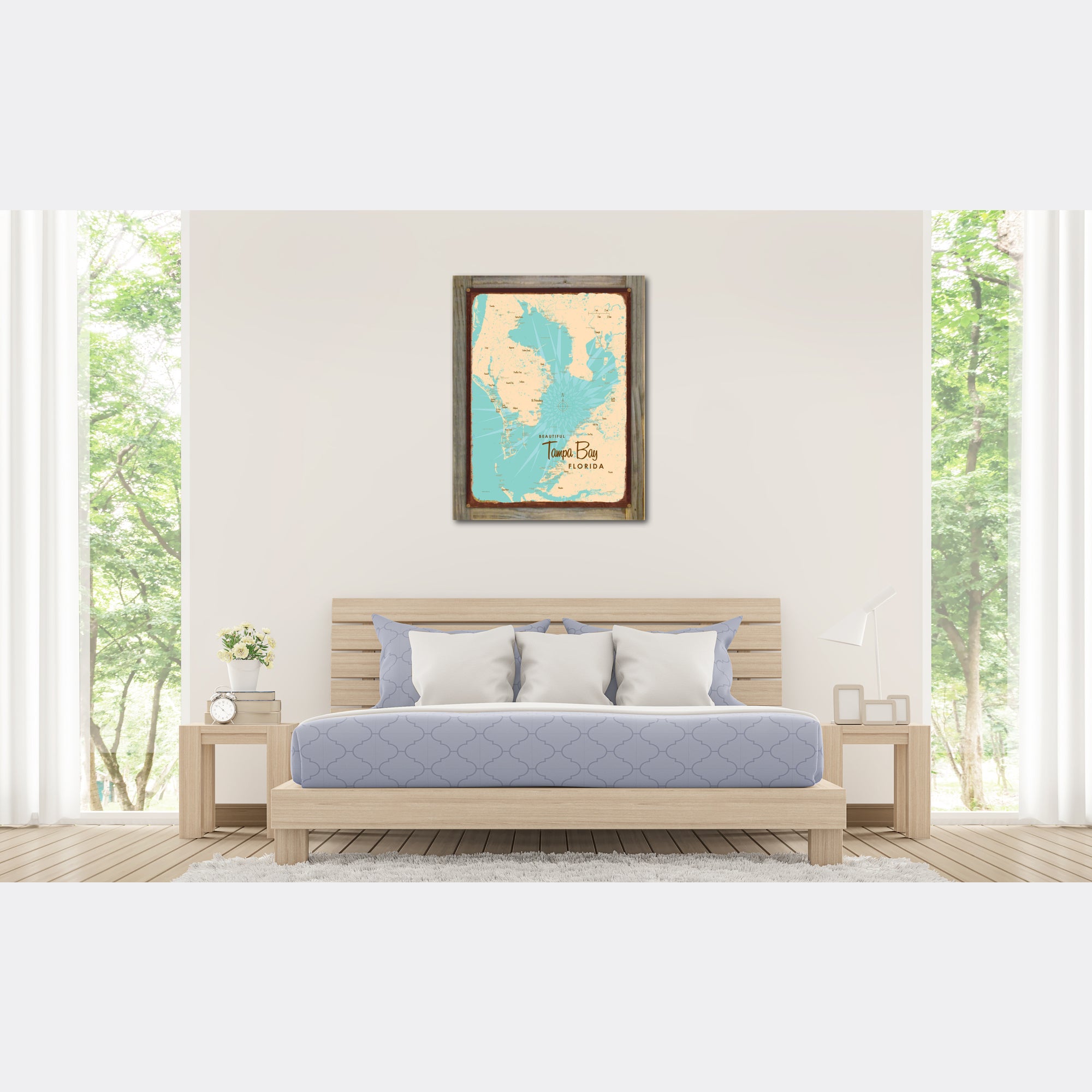 Tampa Bay Florida, Wood-Mounted Rustic Metal Sign Map Art