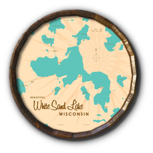 White Sand Lake Wisconsin, Barrel End Map Art