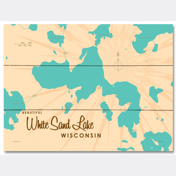 White Sand Lake Wisconsin, Wood Sign Map Art