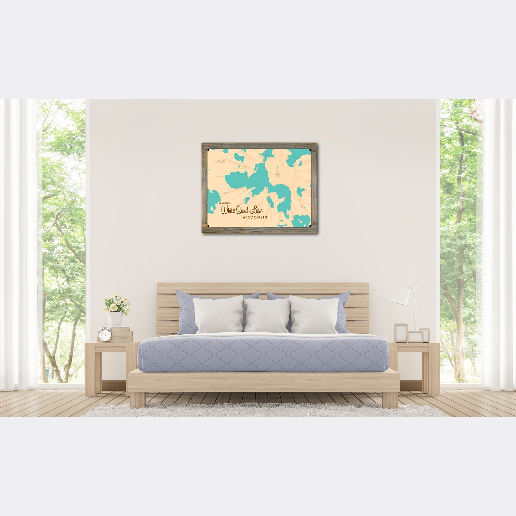 White Sand Lake Wisconsin, Wood-Mounted Metal Sign Map Art