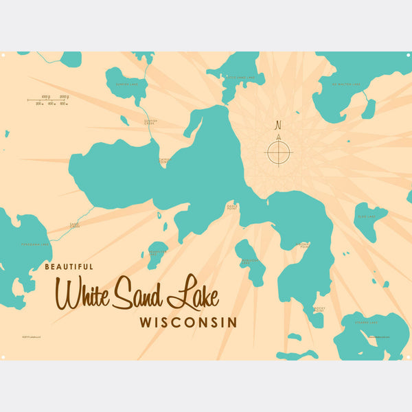 White Sand Lake Wisconsin, Metal Sign Map Art