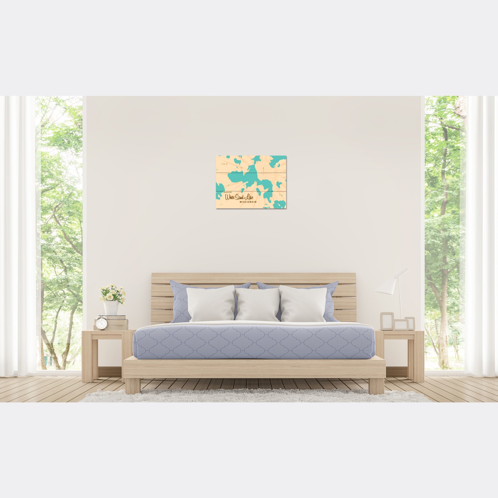 White Sand Lake Wisconsin, Wood Sign Map Art