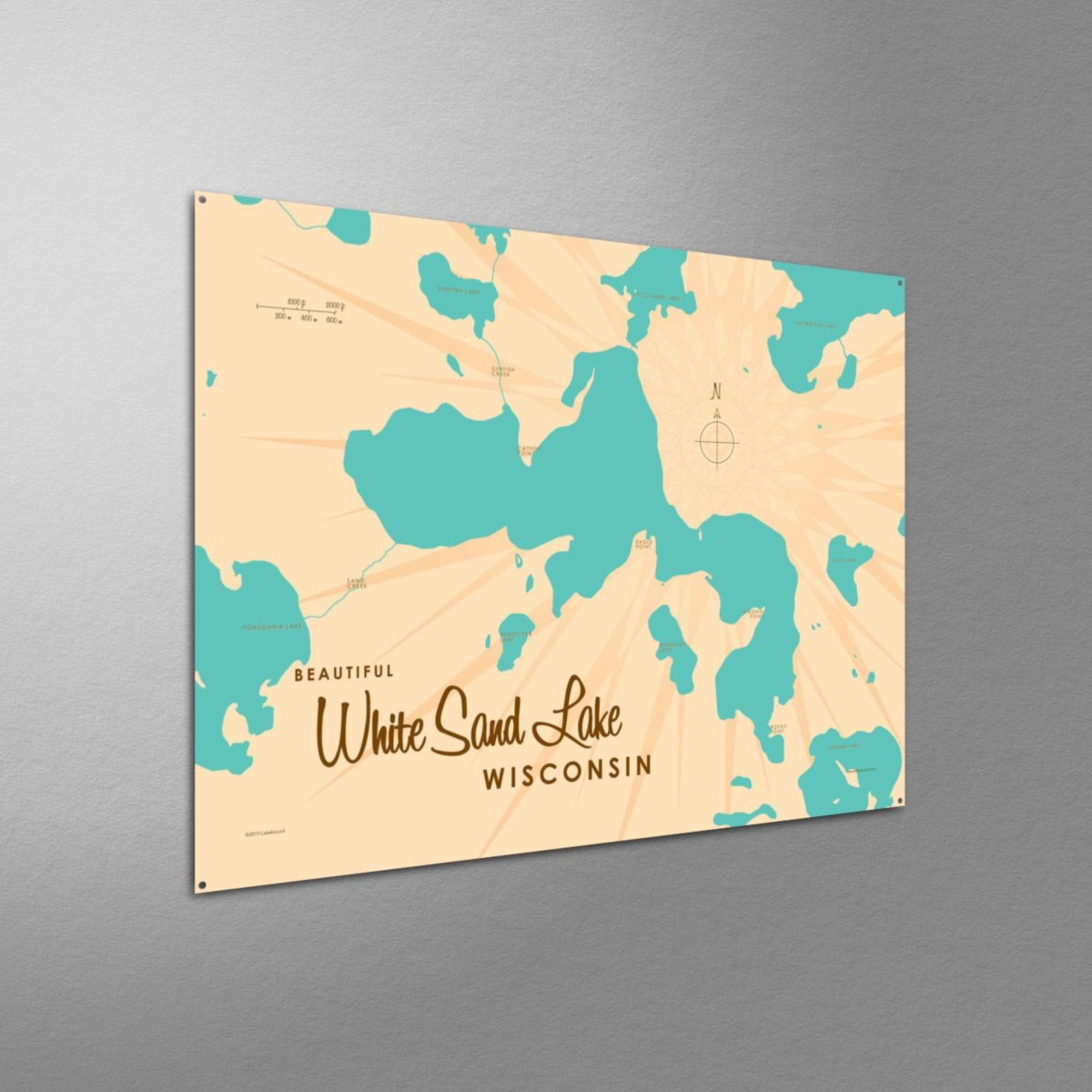 White Sand Lake Wisconsin, Metal Sign Map Art