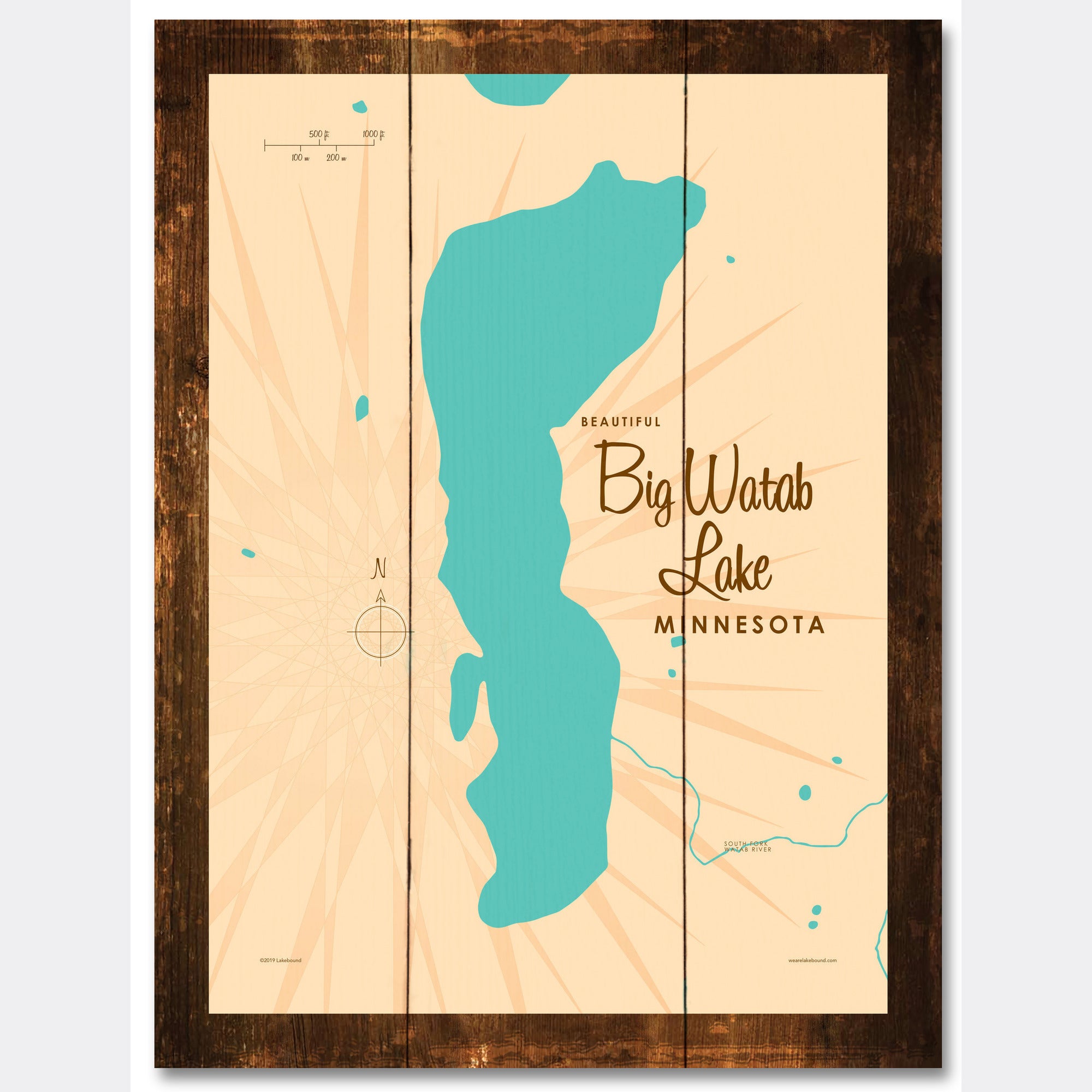 Big Watab Lake Minnesota, Rustic Wood Sign Map Art