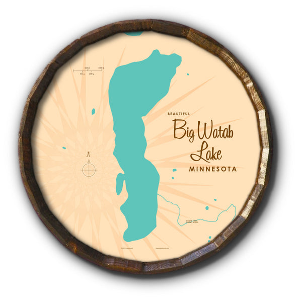 Big Watab Lake Minnesota, Barrel End Map Art