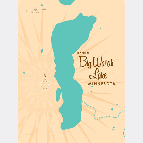 Big Watab Lake Minnesota, Metal Sign Map Art