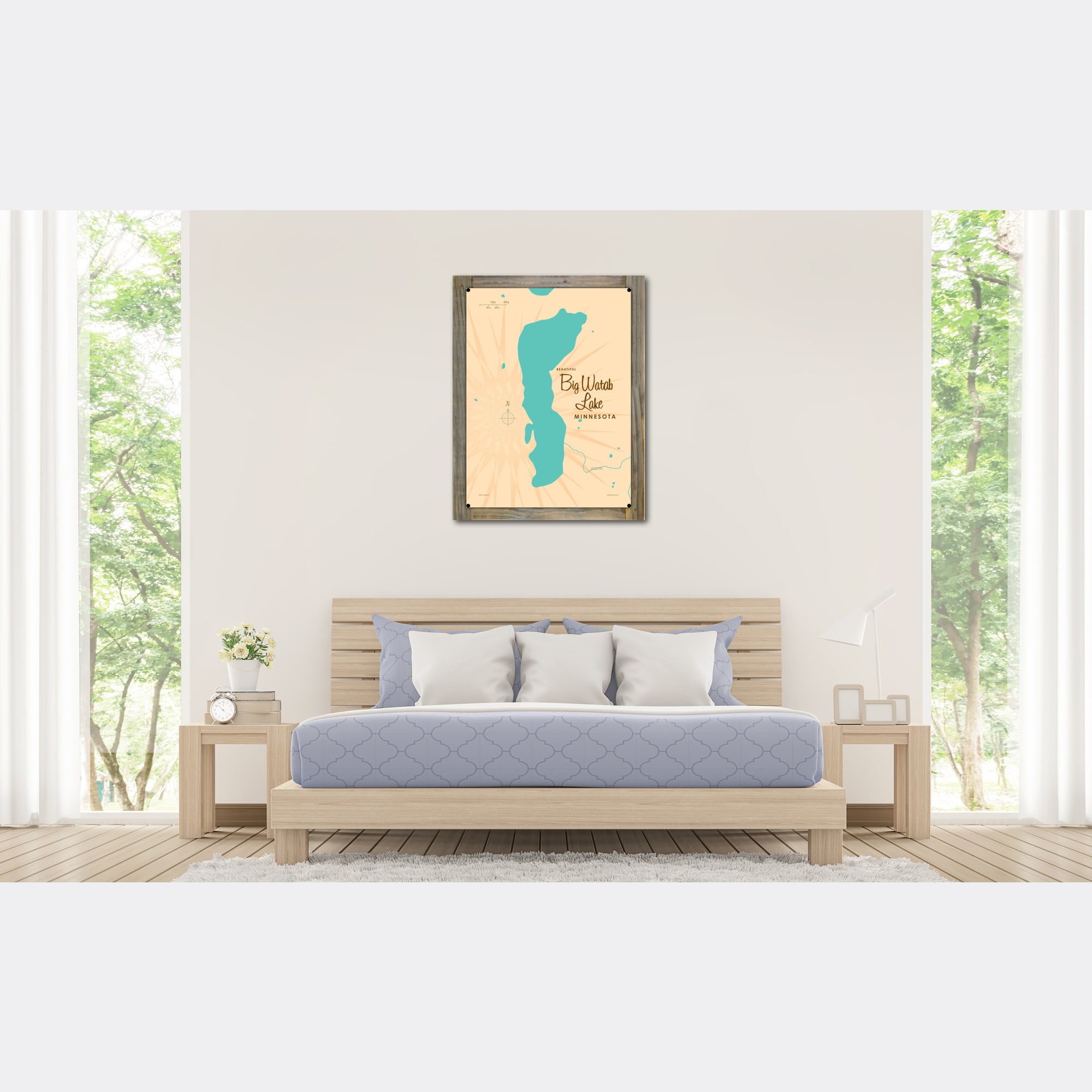 Big Watab Lake Minnesota, Wood-Mounted Metal Sign Map Art