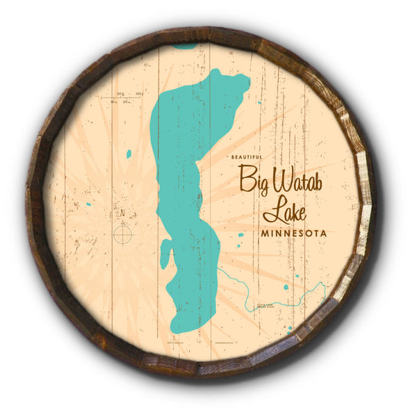 Big Watab Lake Minnesota, Rustic Barrel End Map Art