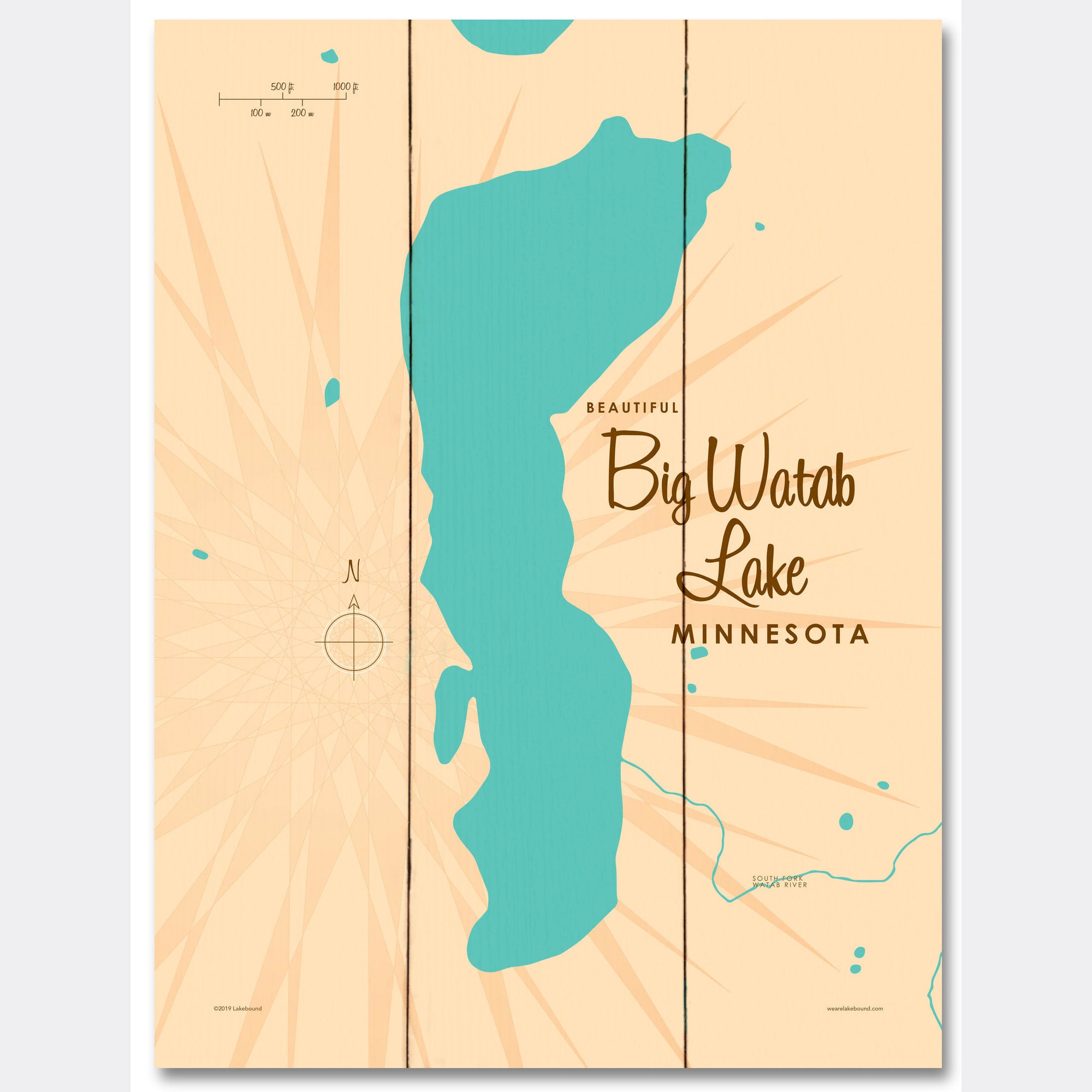 Big Watab Lake Minnesota, Wood Sign Map Art