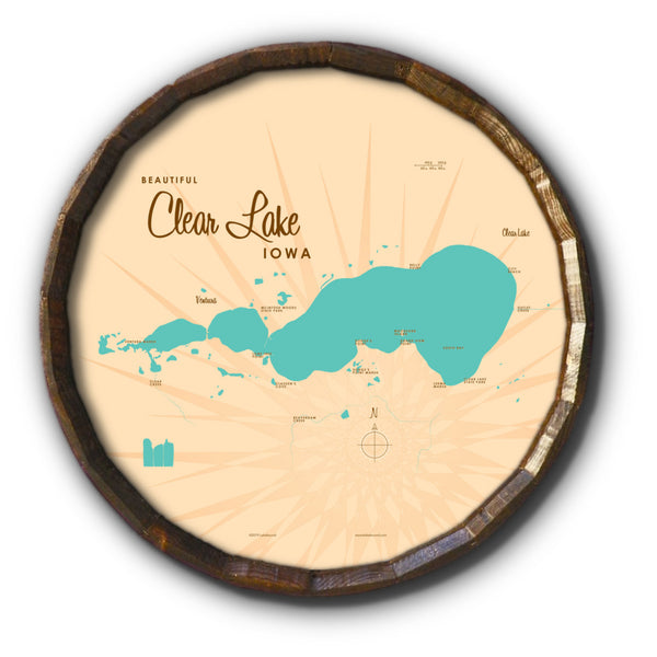 Clear Lake Iowa, Barrel End Map Art