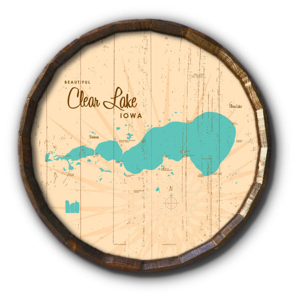 Clear Lake Iowa, Rustic Barrel End Map Art