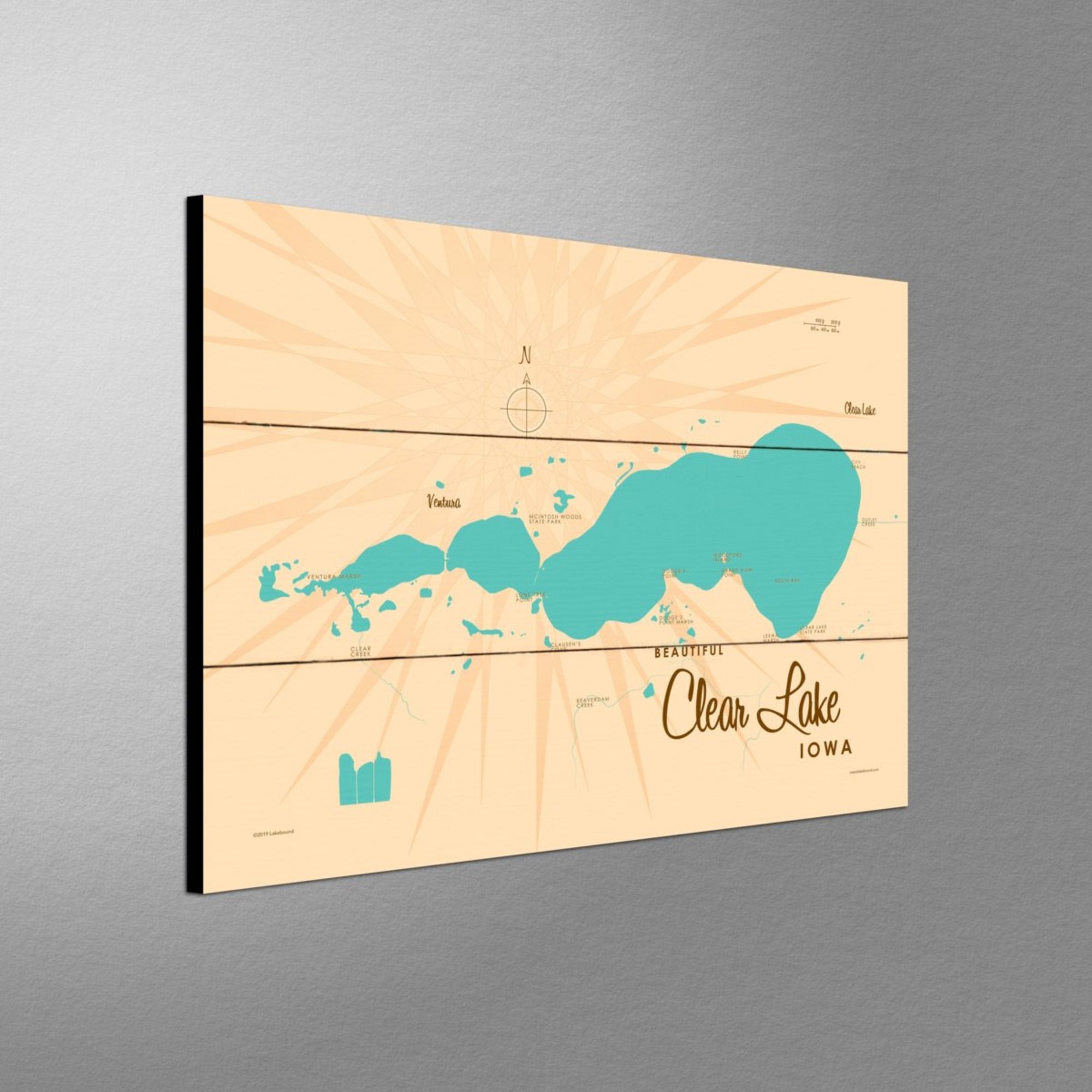 Clear Lake Iowa, Wood Sign Map Art