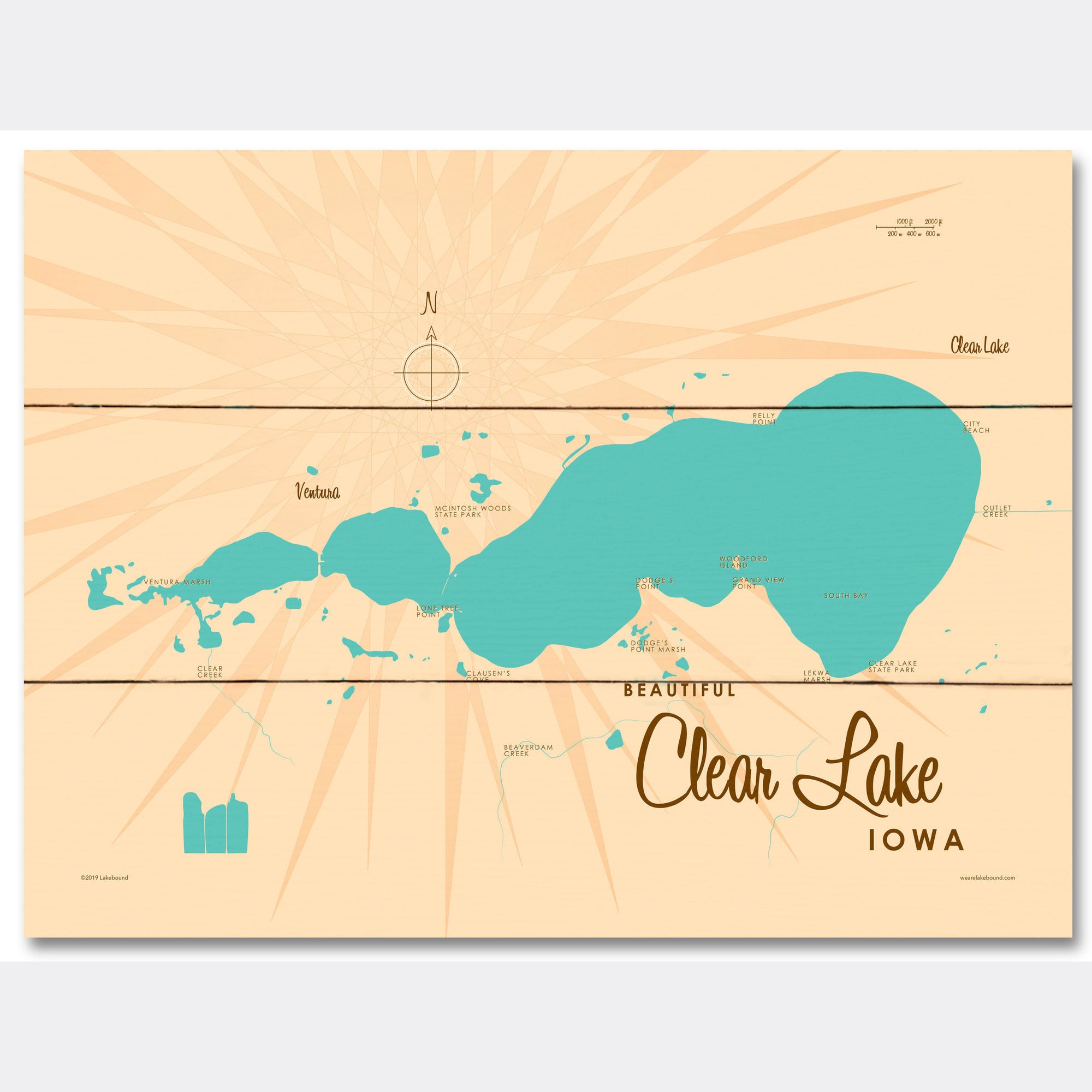 Clear Lake Iowa, Wood Sign Map Art