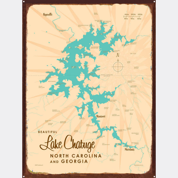 Lake Chatuge NC Georgia, Rustic Metal Sign Map Art