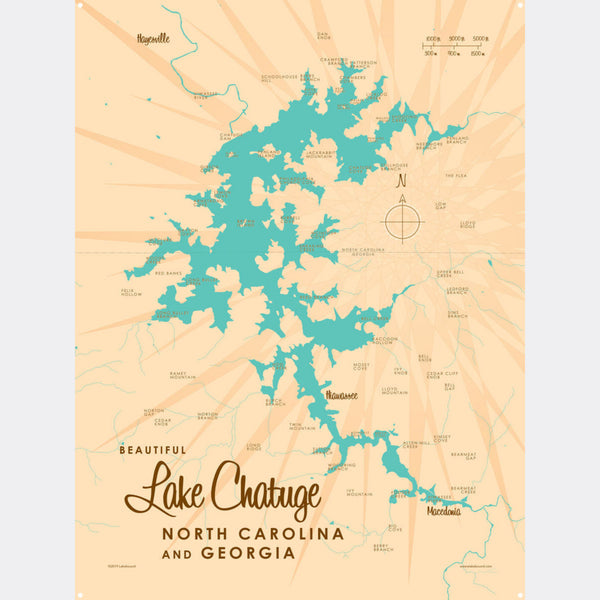 Lake Chatuge NC Georgia, Metal Sign Map Art