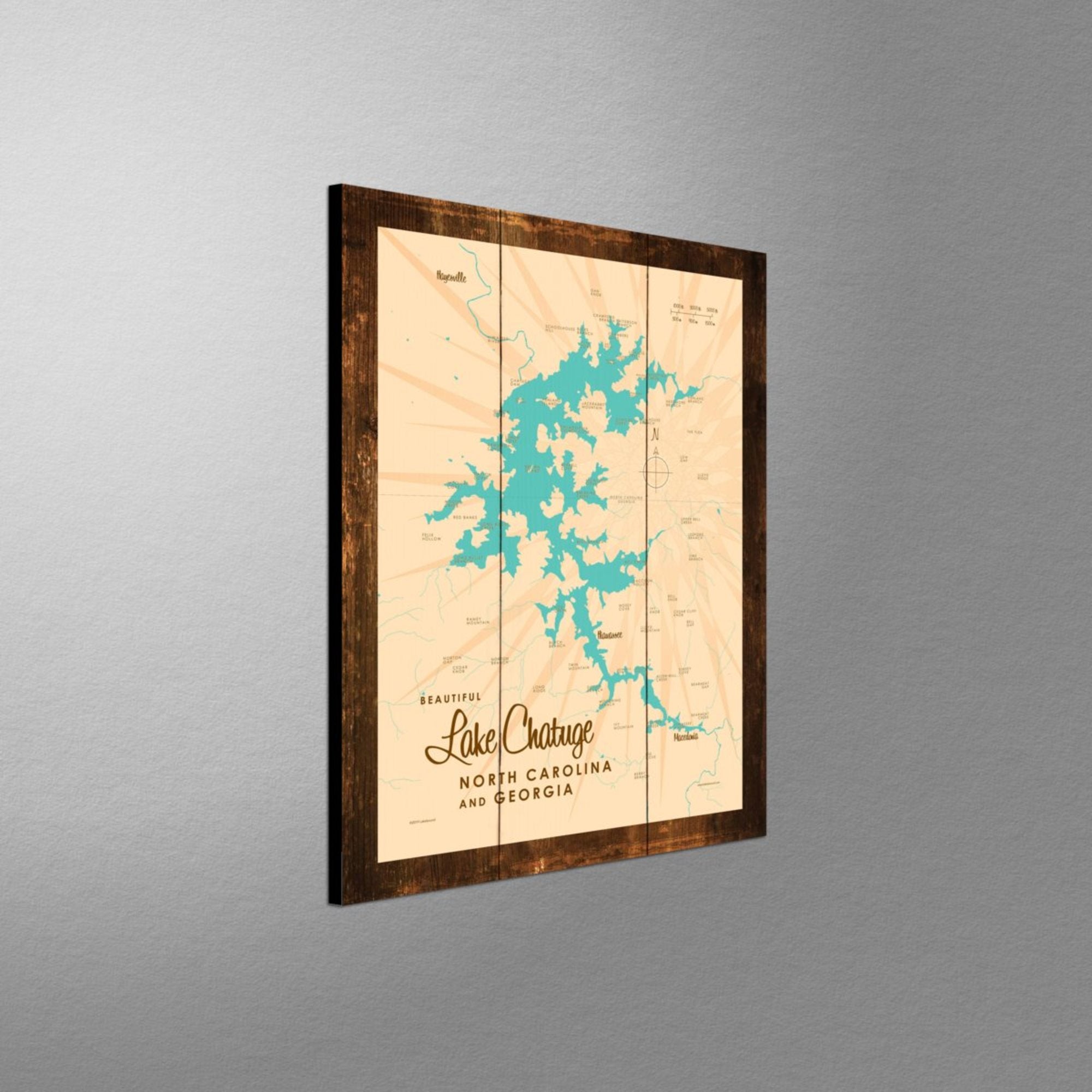 Lake Chatuge NC Georgia, Rustic Wood Sign Map Art