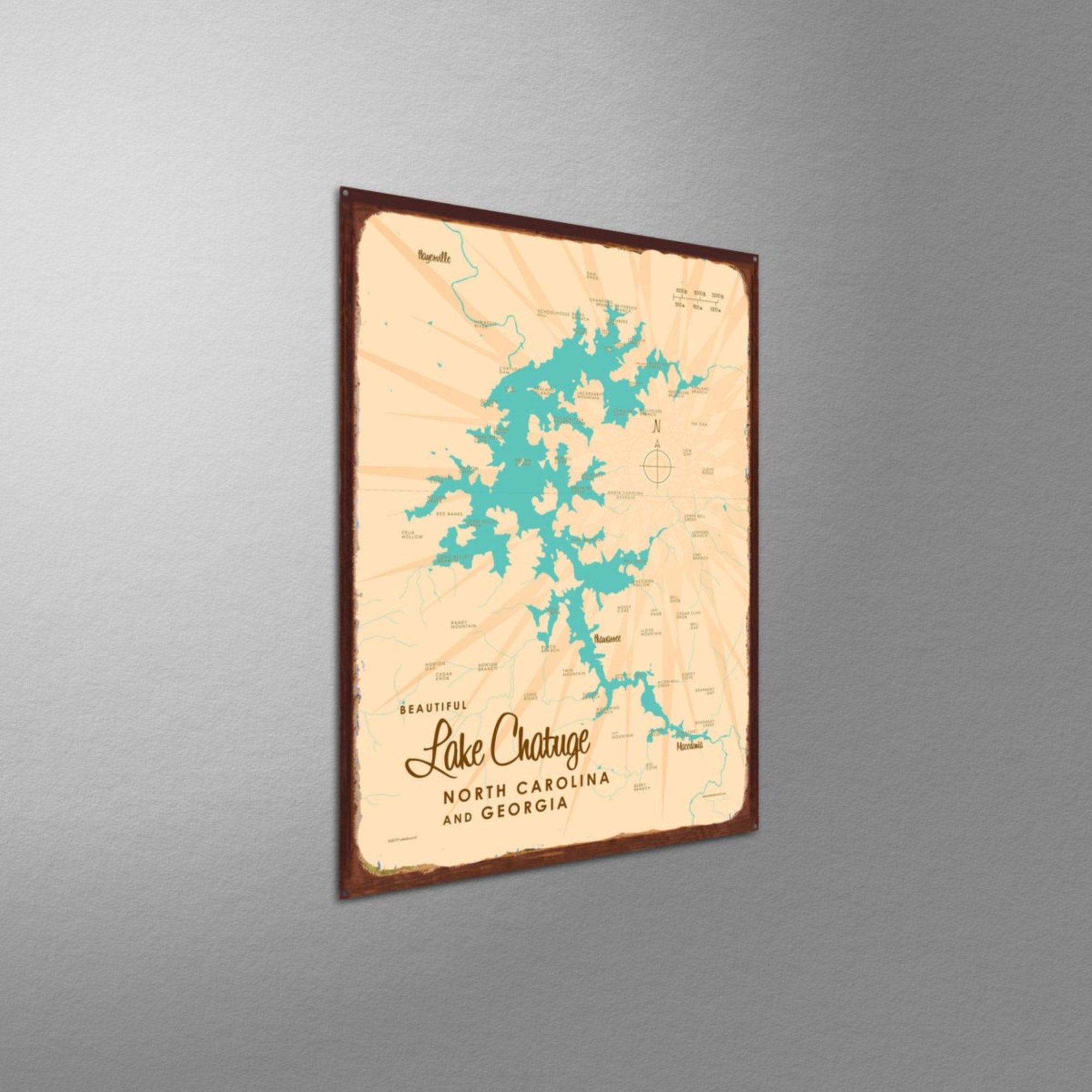 Lake Chatuge NC Georgia, Rustic Metal Sign Map Art