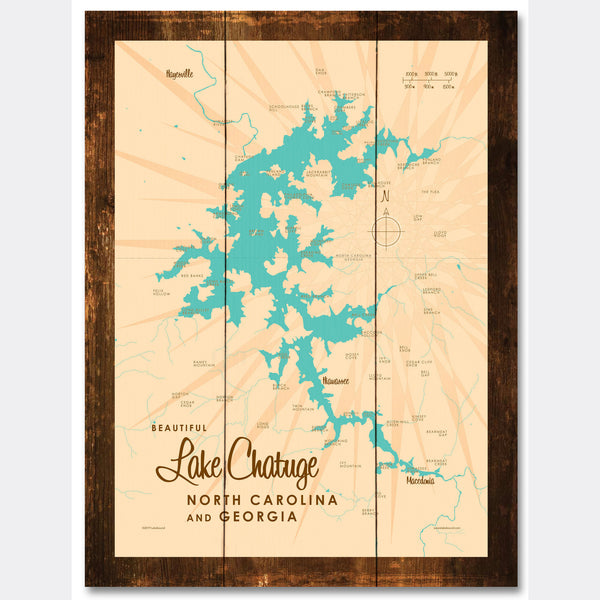 Lake Chatuge NC Georgia, Rustic Wood Sign Map Art