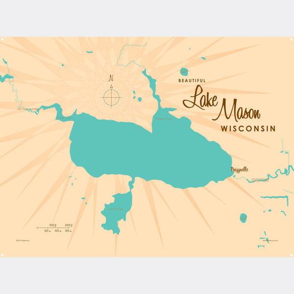 Lake Mason Wisconsin, Metal Sign Map Art