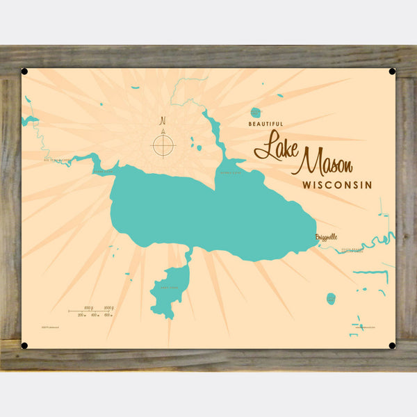 Lake Mason Wisconsin, Wood-Mounted Metal Sign Map Art