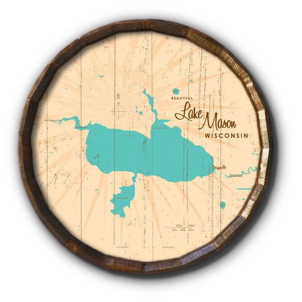 Lake Mason Wisconsin, Rustic Barrel End Map Art