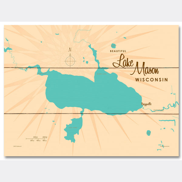 Lake Mason Wisconsin, Wood Sign Map Art