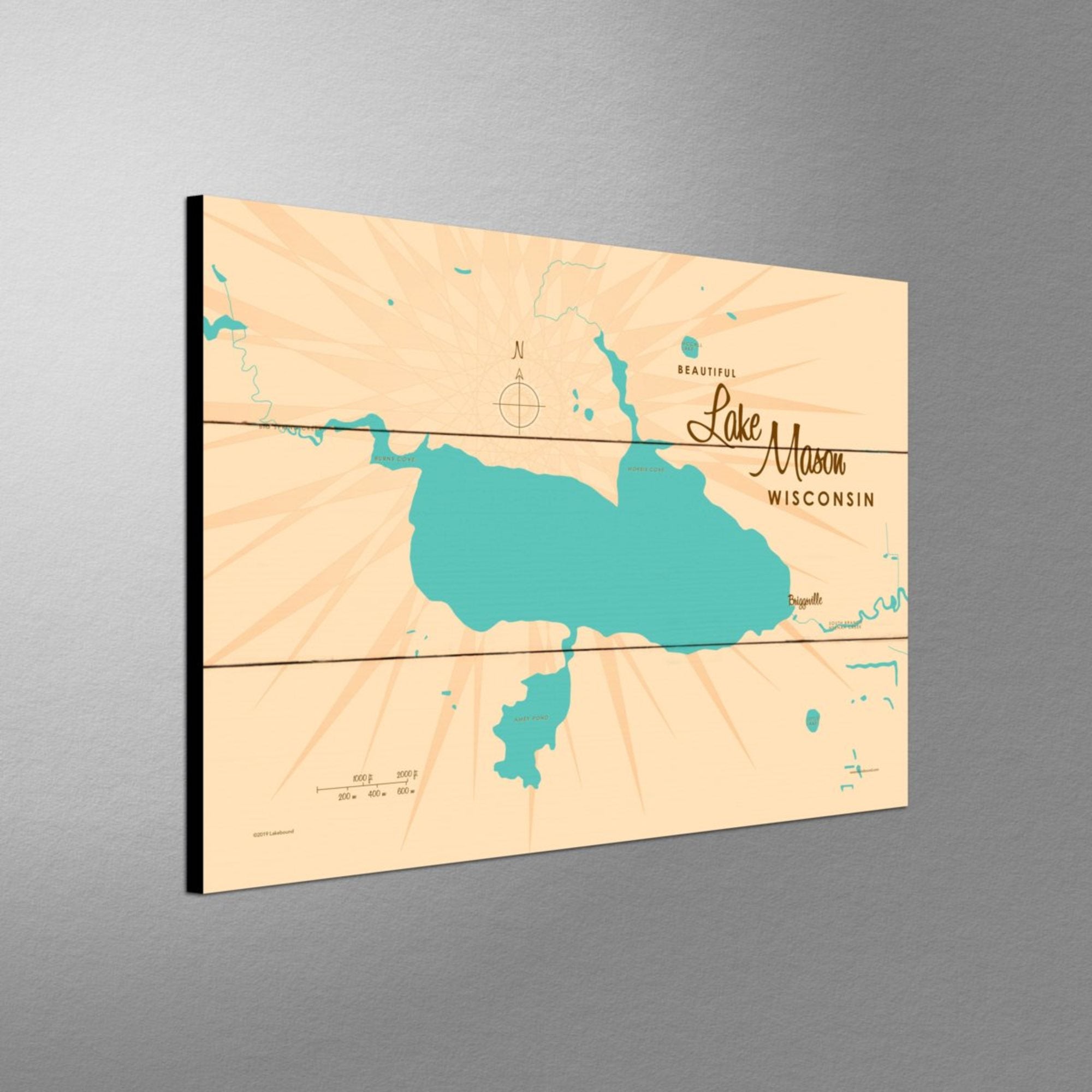 Lake Mason Wisconsin, Wood Sign Map Art