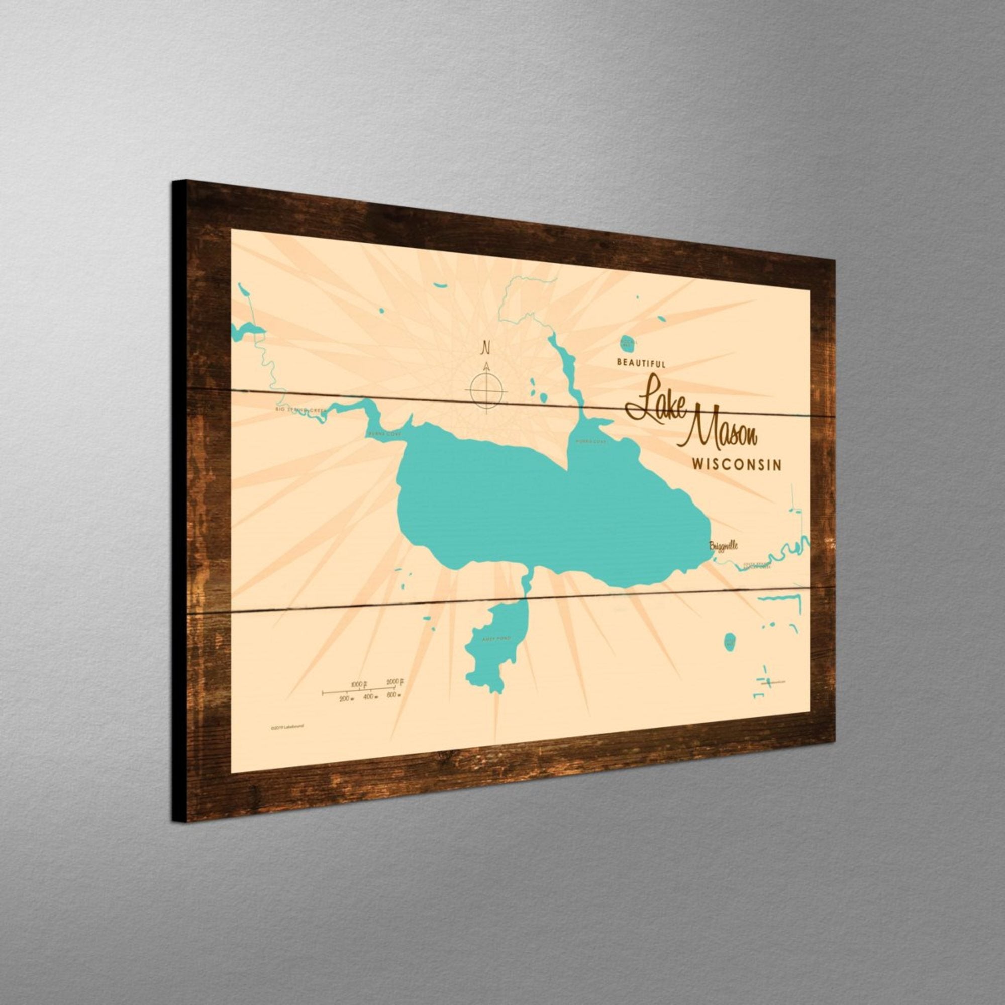 Lake Mason Wisconsin, Rustic Wood Sign Map Art