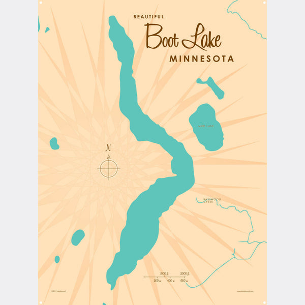 Boot Lake Minnesota, Metal Sign Map Art