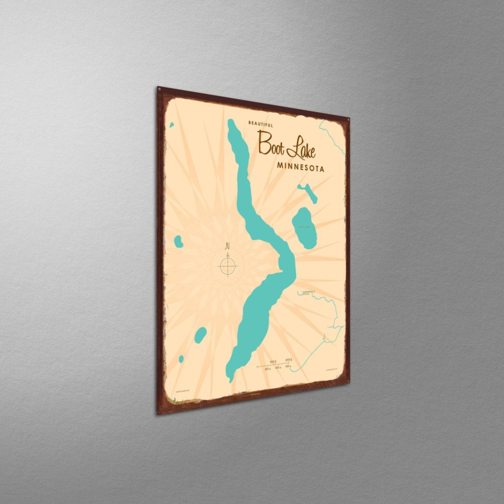 Boot Lake Minnesota, Rustic Metal Sign Map Art