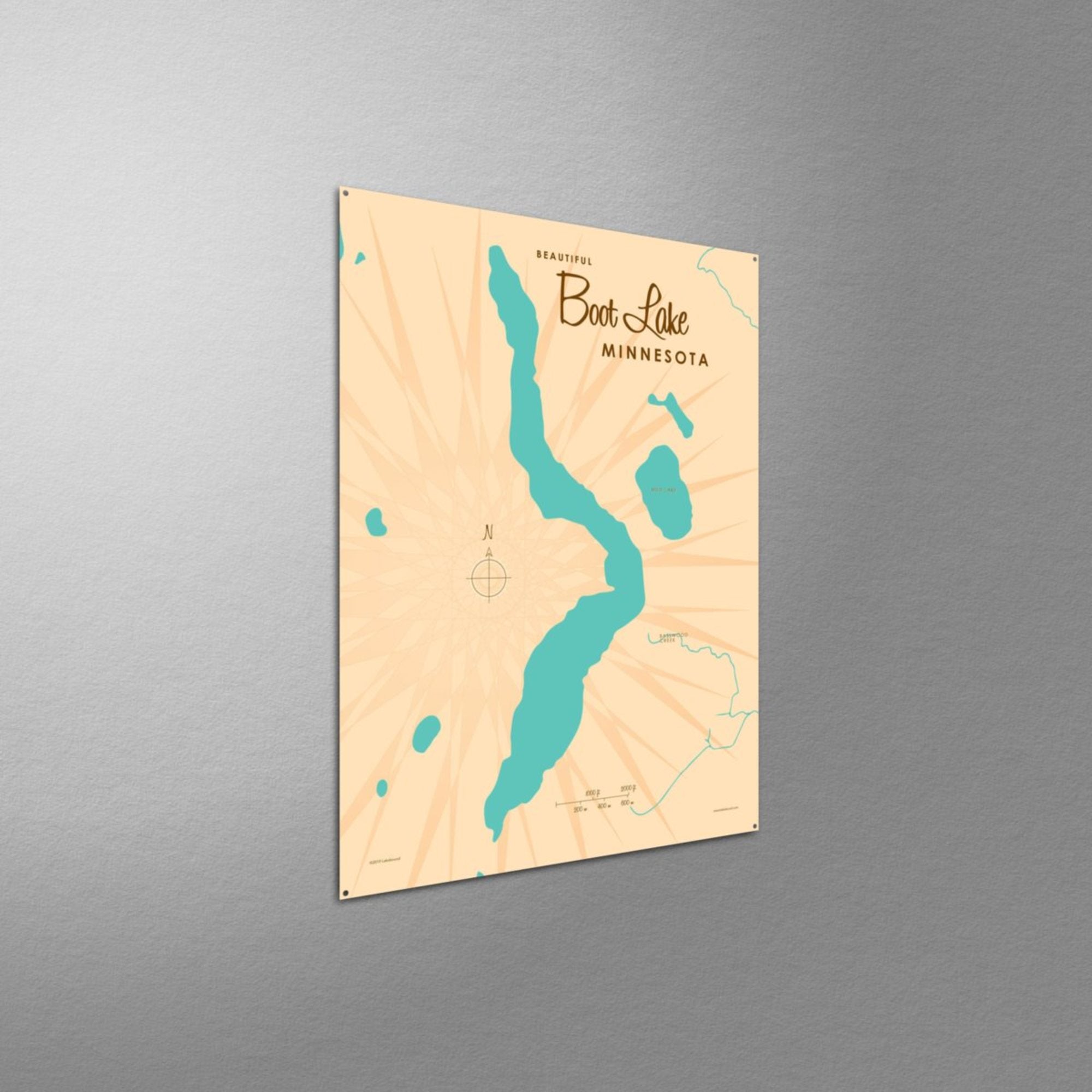 Boot Lake Minnesota, Metal Sign Map Art