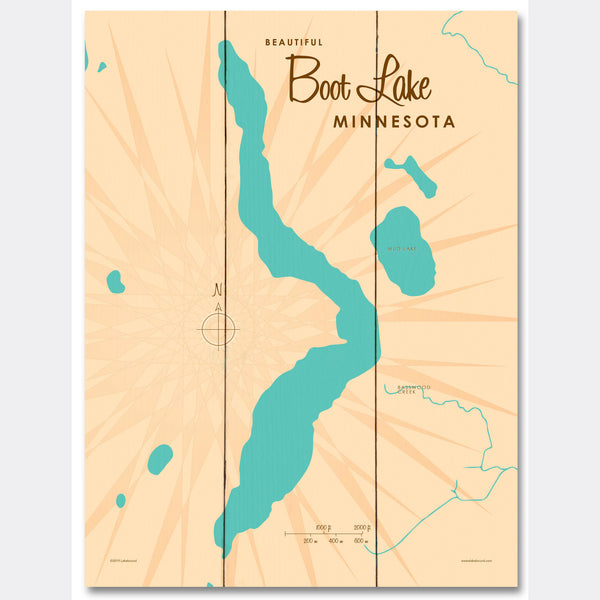 Boot Lake Minnesota, Wood Sign Map Art
