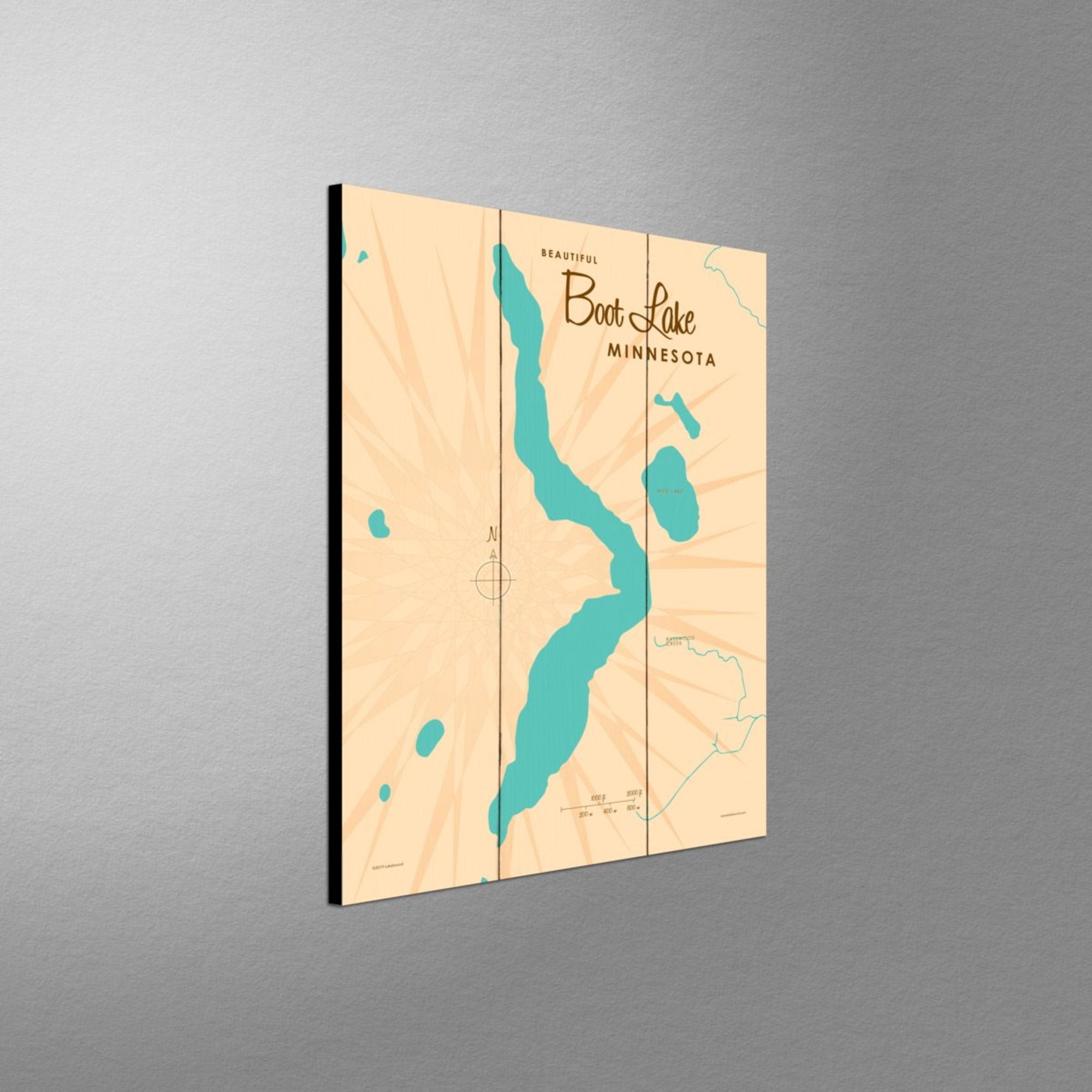 Boot Lake Minnesota, Wood Sign Map Art