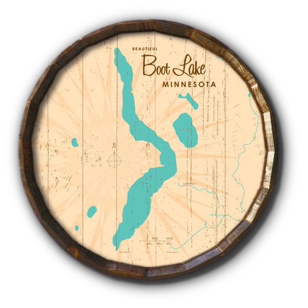 Boot Lake Minnesota, Rustic Barrel End Map Art