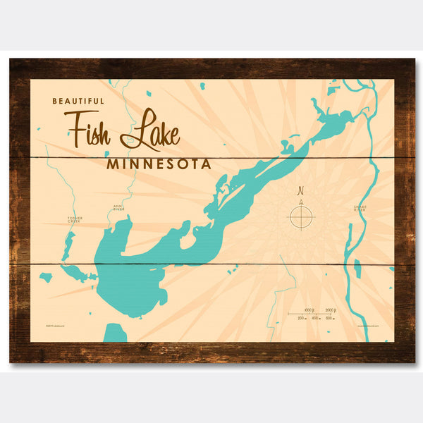 Fish Lake Minnesota, Rustic Wood Sign Map Art