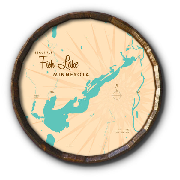 Fish Lake Minnesota, Barrel End Map Art