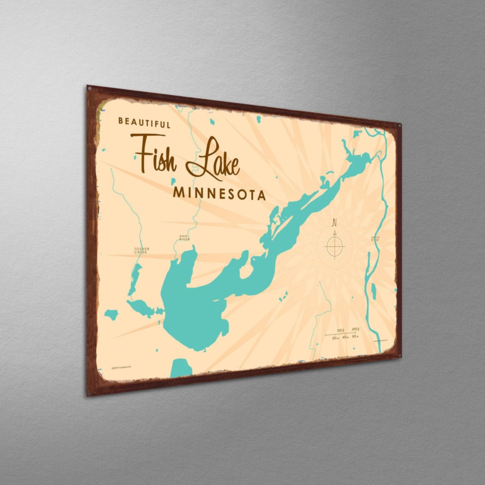 Fish Lake Minnesota, Rustic Metal Sign Map Art