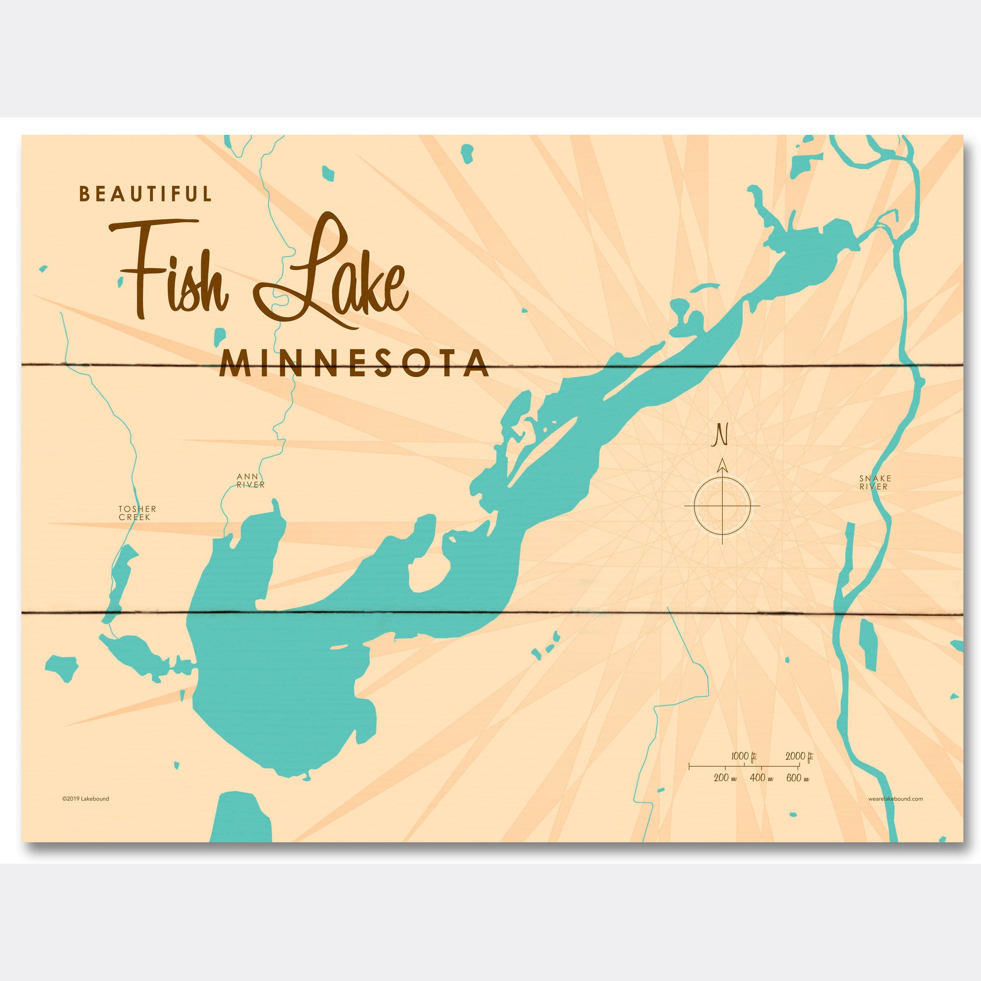 Fish Lake Minnesota, Wood Sign Map Art