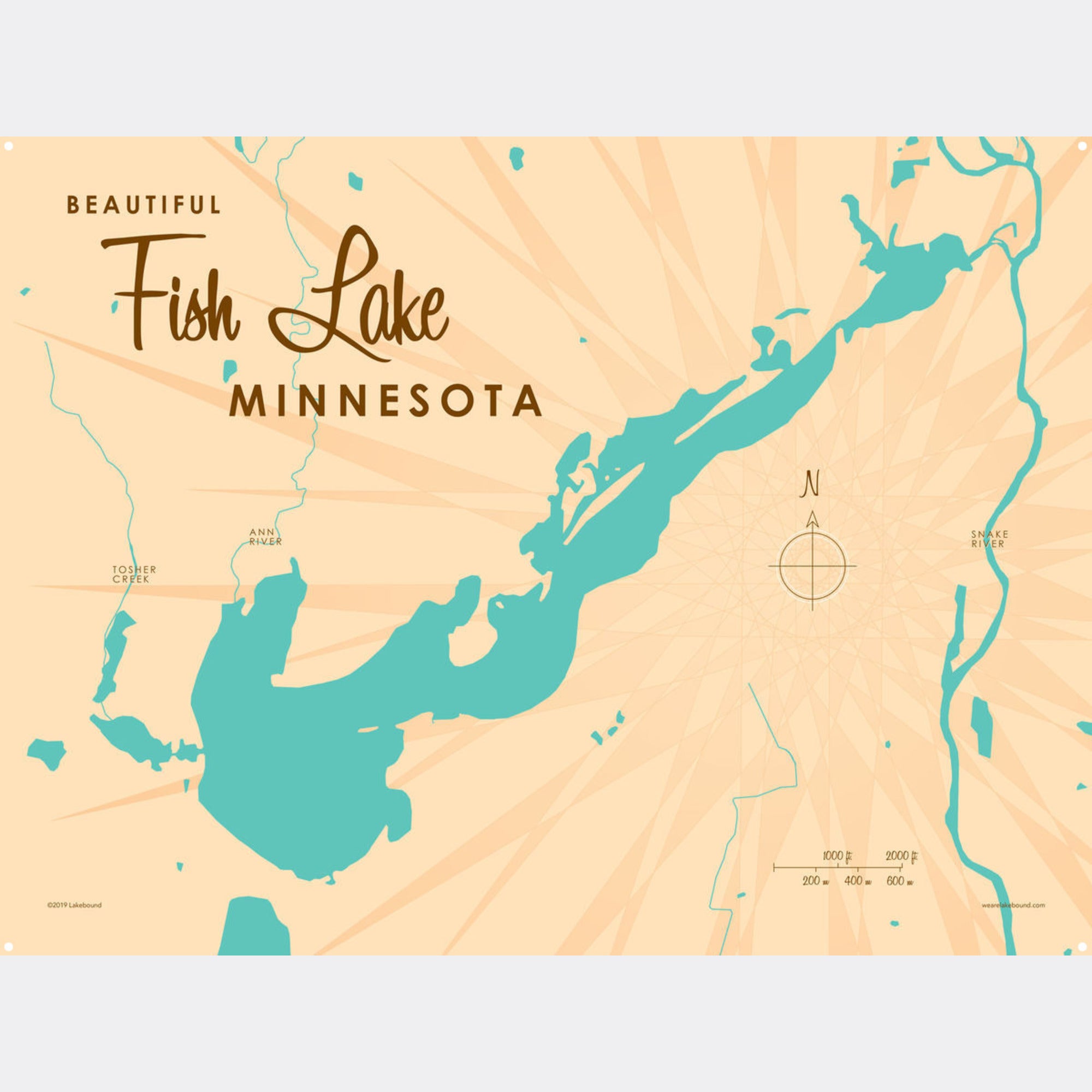 Fish Lake Minnesota, Metal Sign Map Art