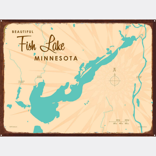 Fish Lake Minnesota, Rustic Metal Sign Map Art