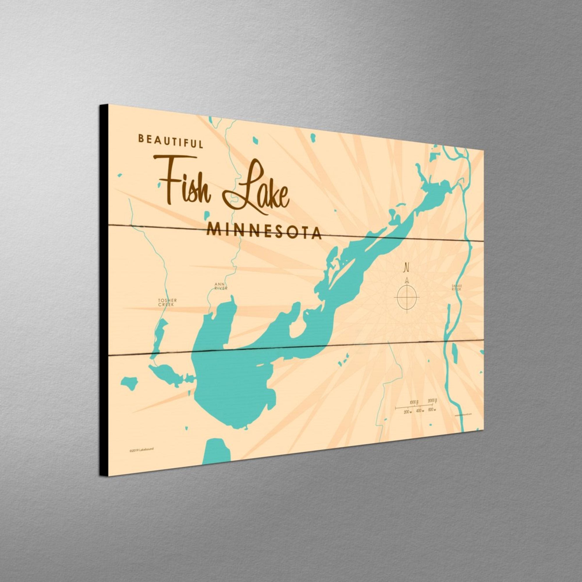 Fish Lake Minnesota, Wood Sign Map Art