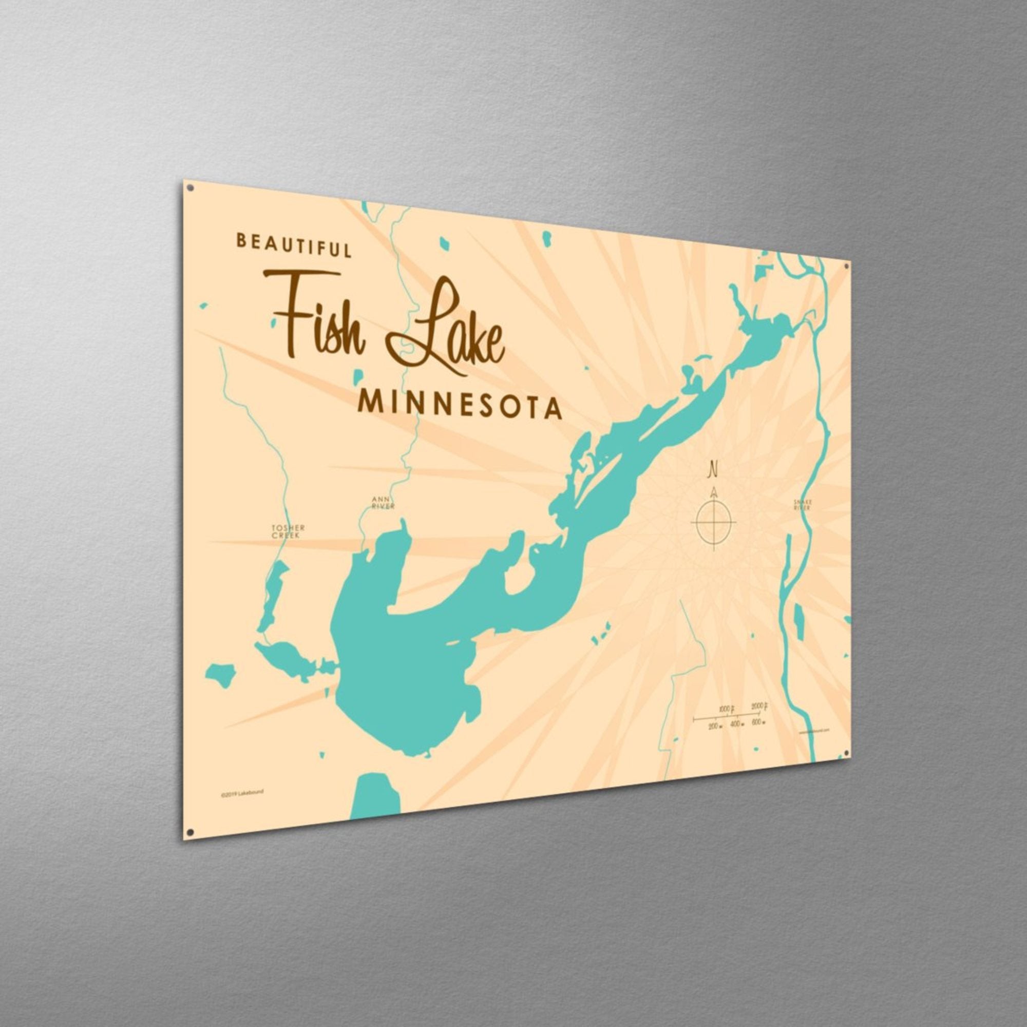Fish Lake Minnesota, Metal Sign Map Art