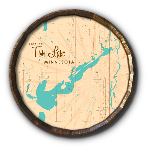 Fish Lake Minnesota, Rustic Barrel End Map Art