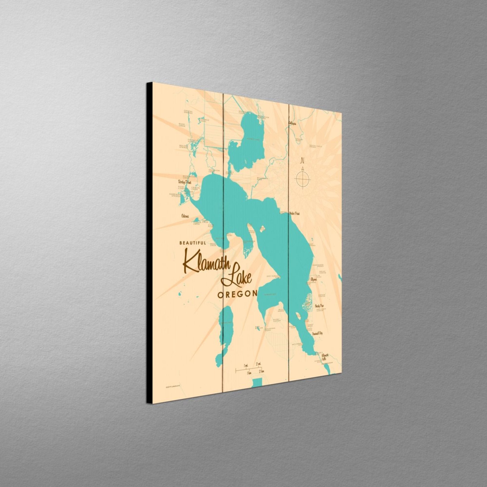 Klamath Lake Oregon, Wood Sign Map Art