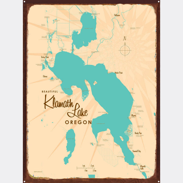 Klamath Lake Oregon, Rustic Metal Sign Map Art