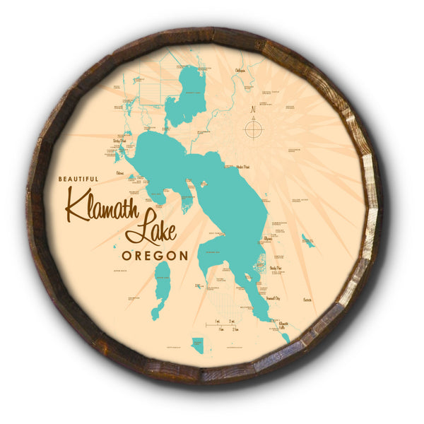 Klamath Lake Oregon, Barrel End Map Art