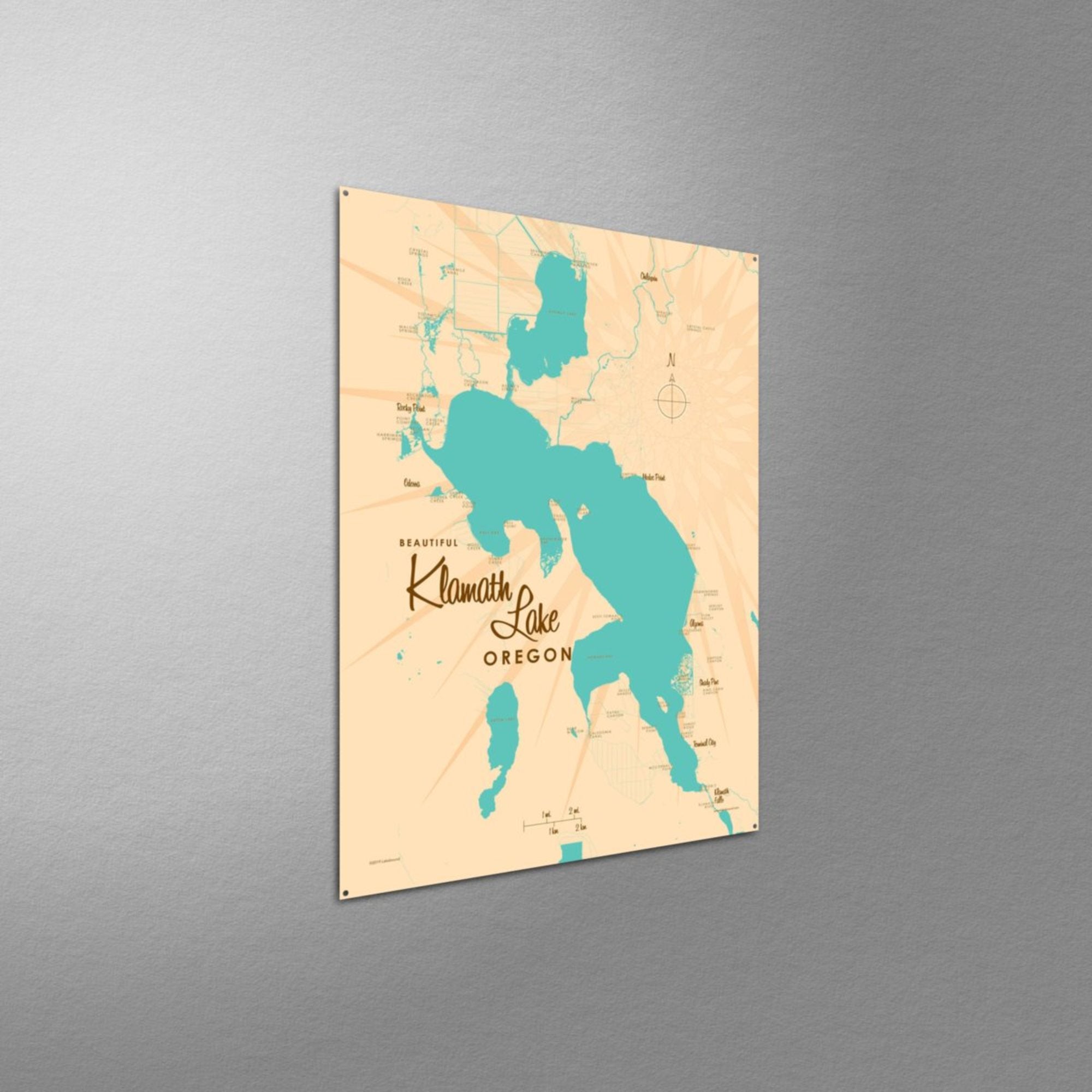 Klamath Lake Oregon, Metal Sign Map Art