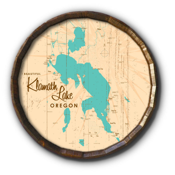 Klamath Lake Oregon, Rustic Barrel End Map Art