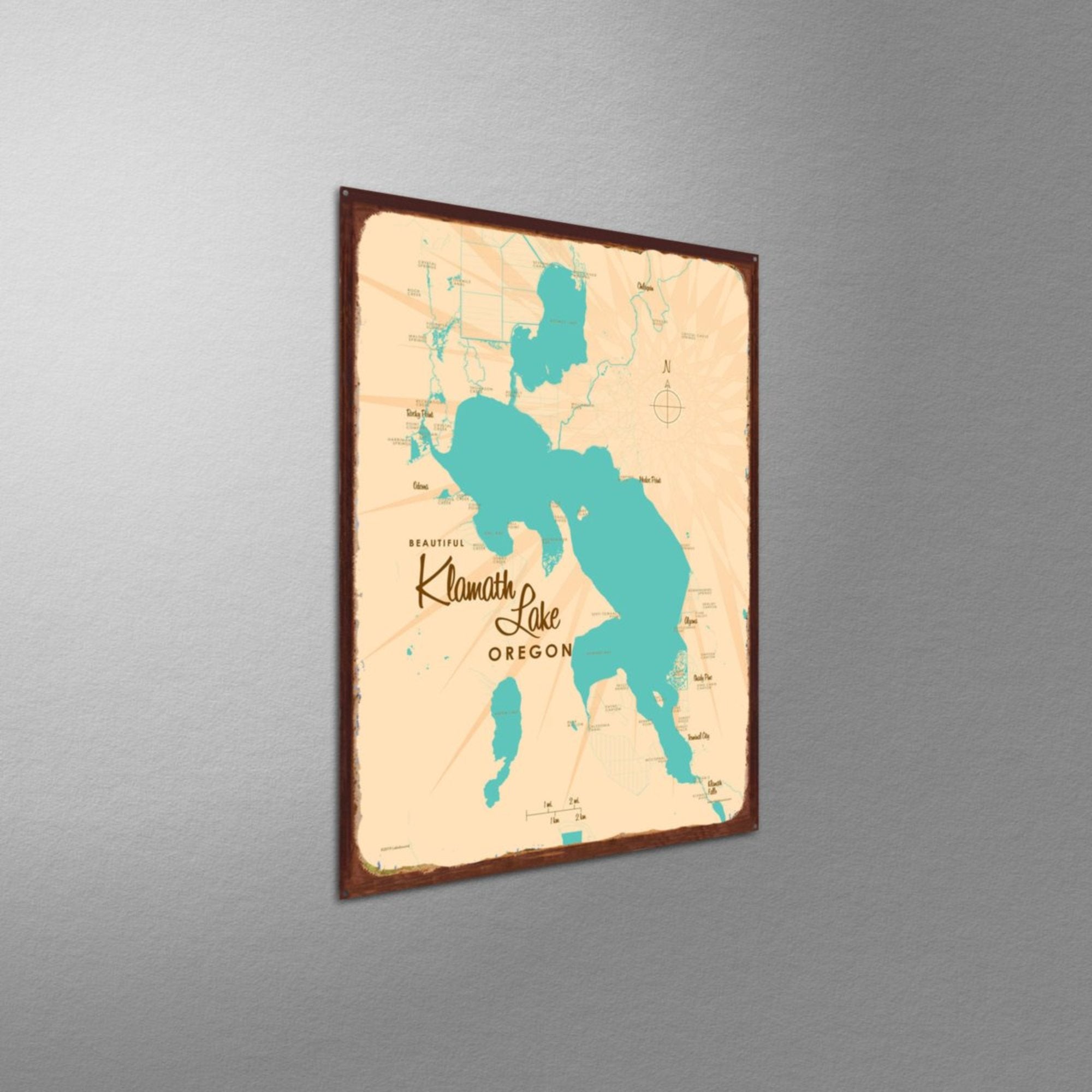 Klamath Lake Oregon, Rustic Metal Sign Map Art